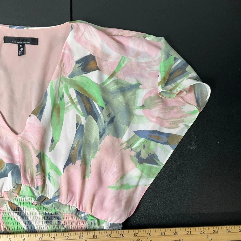 WHBM Blouse Womens‎ 12 Pink Floral Smocked Dolman Boho Airy Romantic Feminine